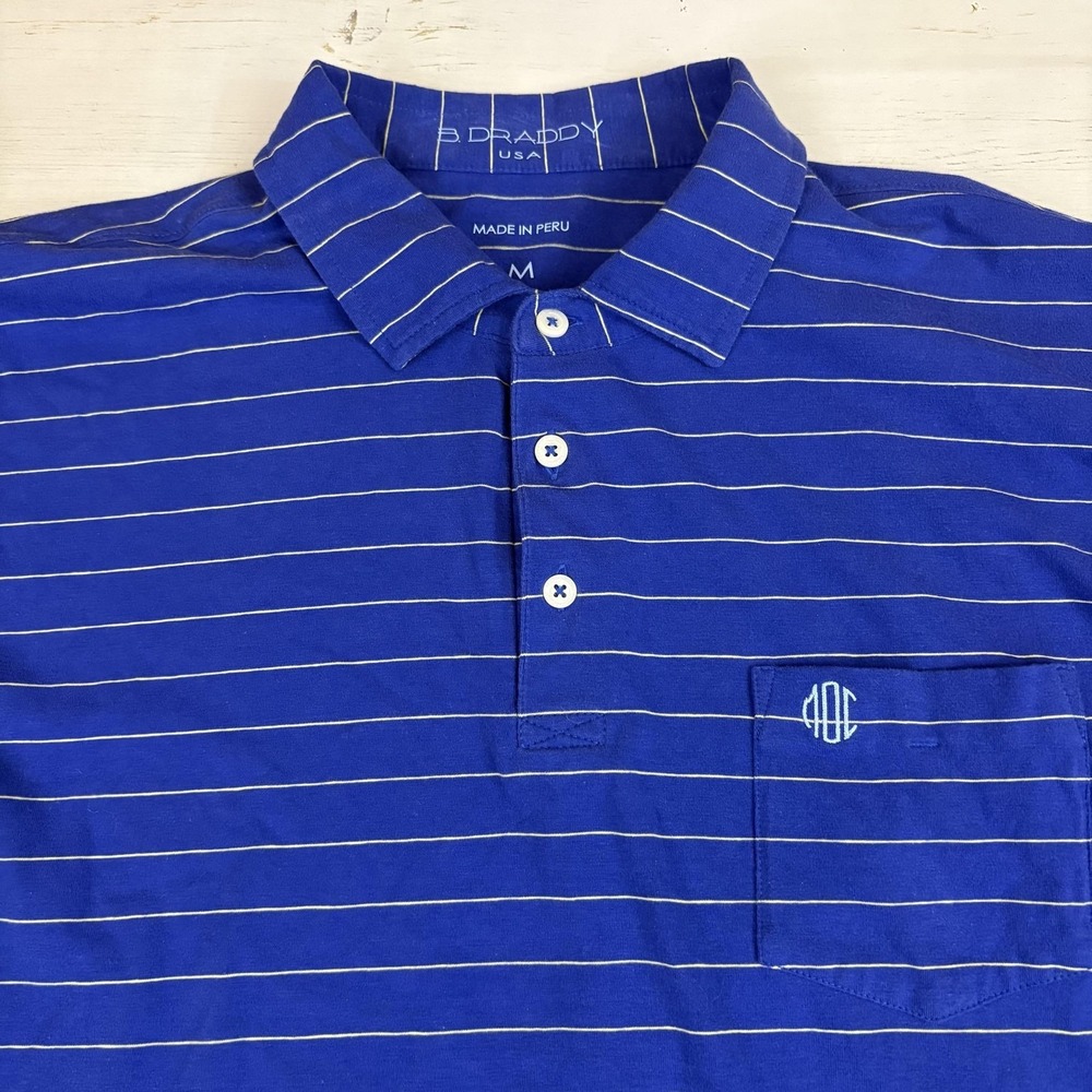 B Draddy Polo Shirt Mens M Blue Striped Mid Ocean Club Golf Pocket Short Sleeve